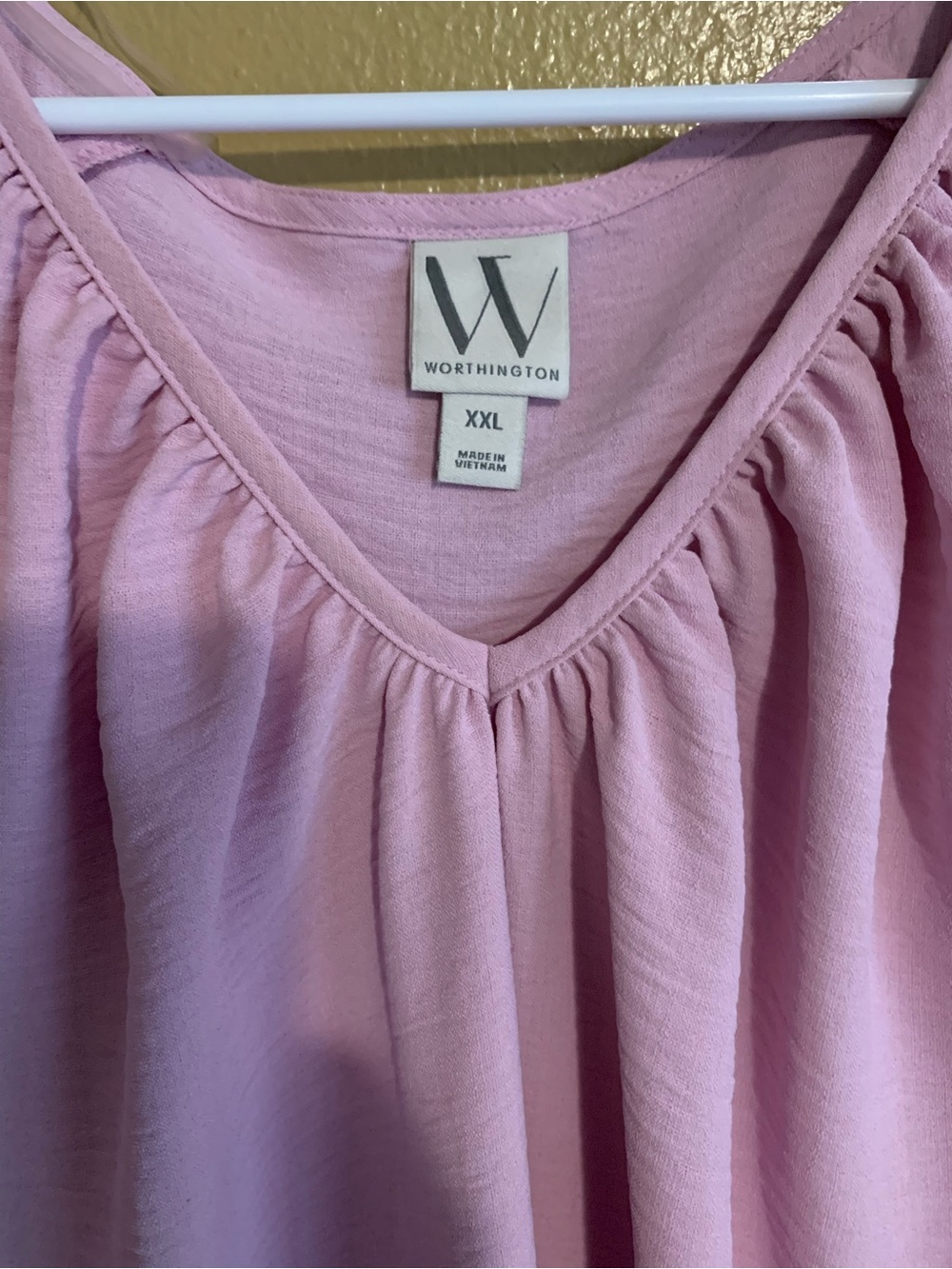 Worthington Soft Pink Gathered V-Neck Dress